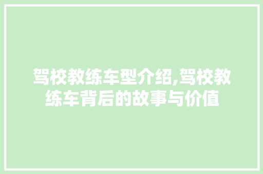 驾校教练车型介绍,驾校教练车背后的故事与价值 新款车型