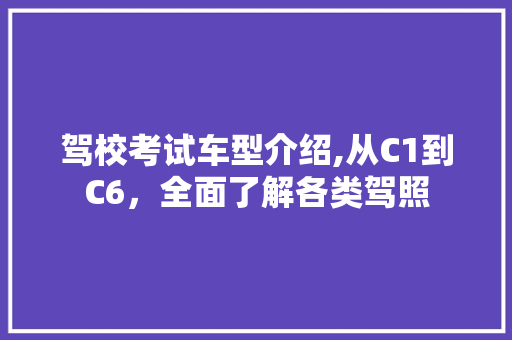 驾校考试车型介绍,从C1到C6，全面了解各类驾照