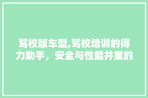 驾校版车型,驾校培训的得力助手，安全与性能并重的教学利器