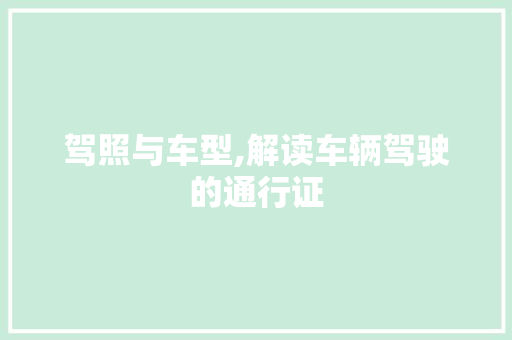 驾照与车型,解读车辆驾驶的通行证