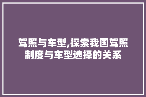 驾照与车型,探索我国驾照制度与车型选择的关系