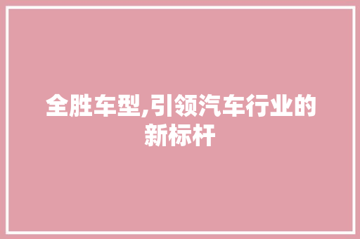 全胜车型,引领汽车行业的新标杆