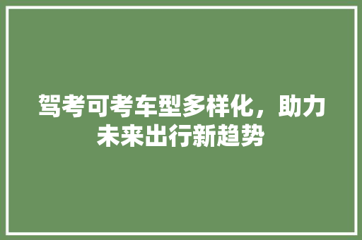 驾考可考车型多样化，助力未来出行新趋势