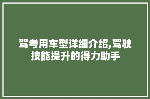 驾考用车型详细介绍,驾驶技能提升的得力助手