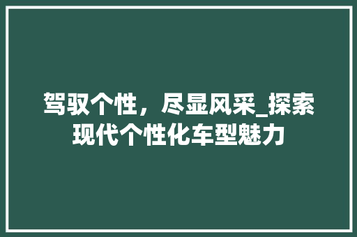 驾驭个性，尽显风采_探索现代个性化车型魅力