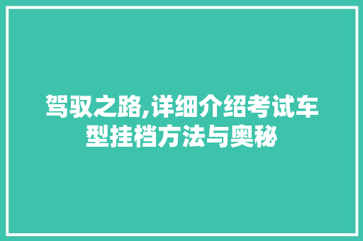 驾驭之路,详细介绍考试车型挂档方法与奥秘