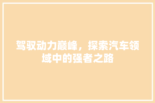 驾驭动力巅峰，探索汽车领域中的强者之路