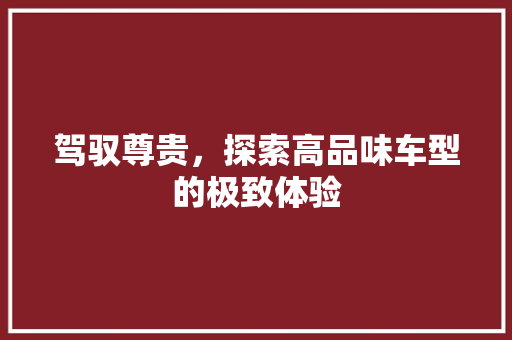 驾驭尊贵，探索高品味车型的极致体验