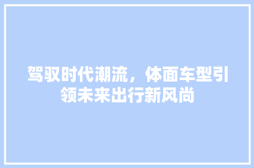驾驭时代潮流，体面车型引领未来出行新风尚