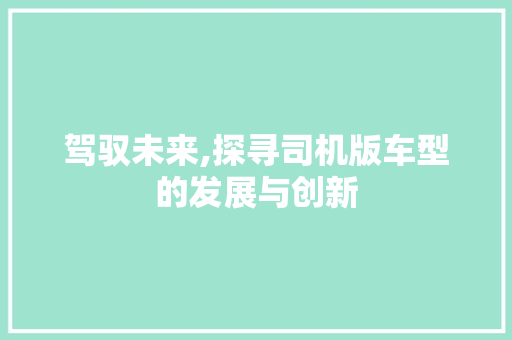 驾驭未来,探寻司机版车型的发展与创新