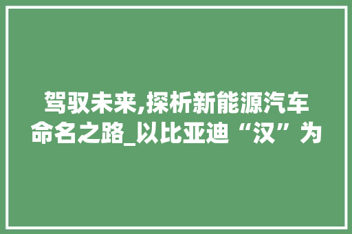 驾驭未来,探析新能源汽车命名之路_以比亚迪“汉”为例 蓄电池配件