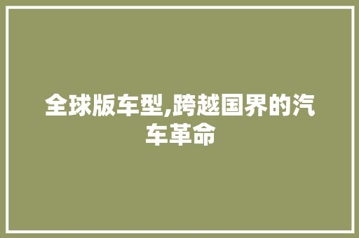 全球版车型,跨越国界的汽车革命 汽车配件
