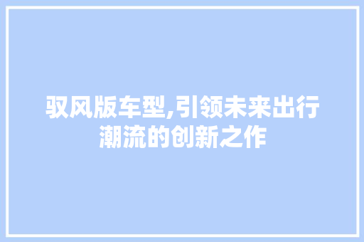 驭风版车型,引领未来出行潮流的创新之作