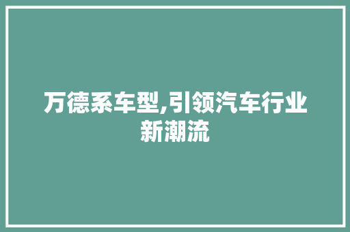 万德系车型,引领汽车行业新潮流