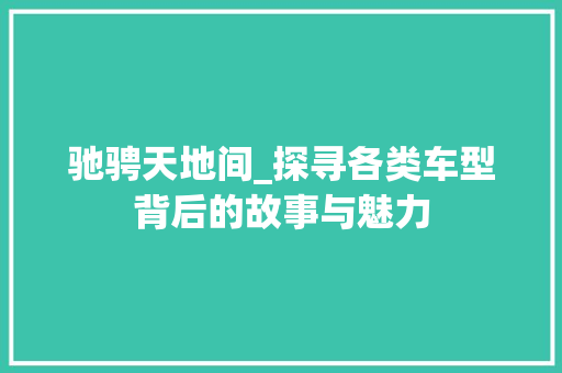 驰骋天地间_探寻各类车型背后的故事与魅力