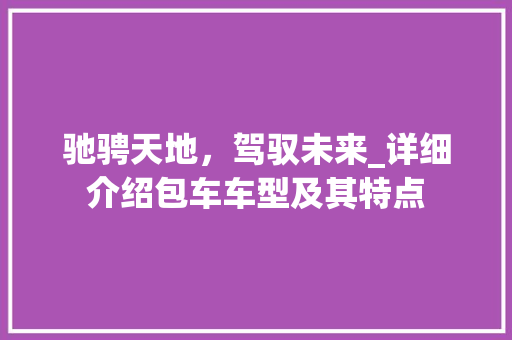 驰骋天地，驾驭未来_详细介绍包车车型及其特点