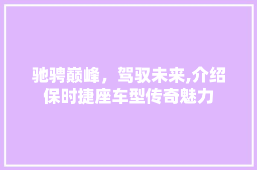 驰骋巅峰，驾驭未来,介绍保时捷座车型传奇魅力