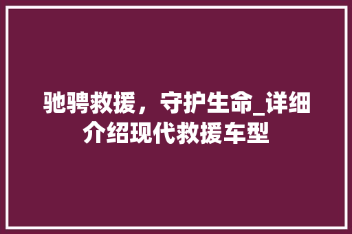 驰骋救援，守护生命_详细介绍现代救援车型