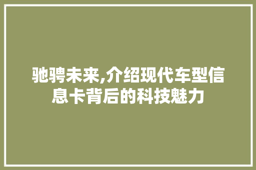 驰骋未来,介绍现代车型信息卡背后的科技魅力 汽车配件