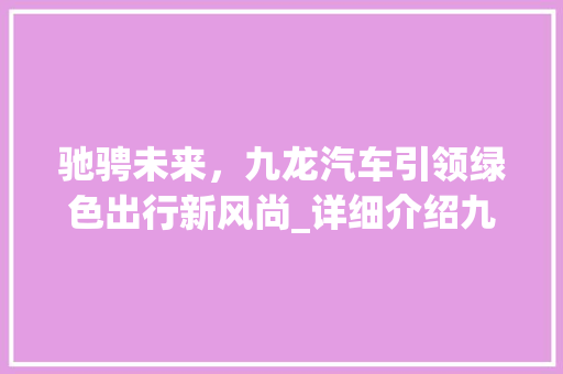 驰骋未来，九龙汽车引领绿色出行新风尚_详细介绍九龙汽车车型