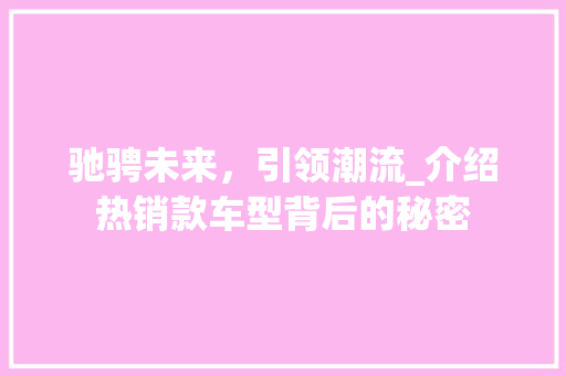驰骋未来，引领潮流_介绍热销款车型背后的秘密