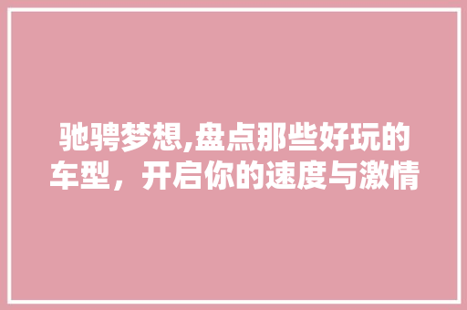 驰骋梦想,盘点那些好玩的车型，开启你的速度与激情之旅
