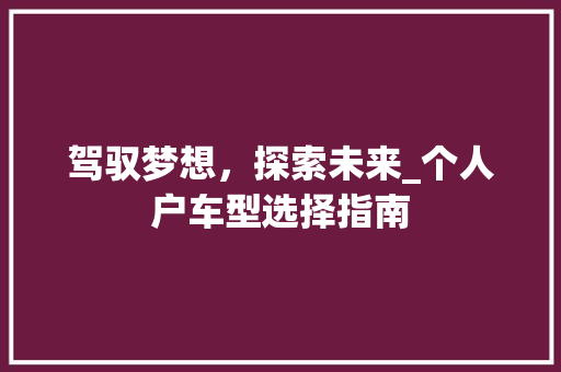 驾驭梦想，探索未来_个人户车型选择指南