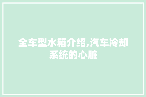 全车型水箱介绍,汽车冷却系统的心脏