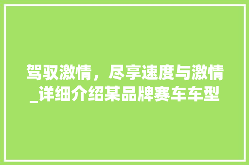 驾驭激情，尽享速度与激情_详细介绍某品牌赛车车型