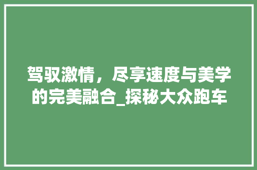 驾驭激情，尽享速度与美学的完美融合_探秘大众跑车家族