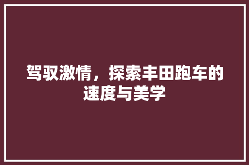 驾驭激情，探索丰田跑车的速度与美学