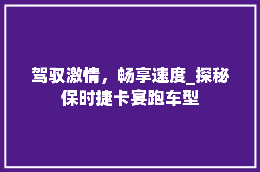 驾驭激情，畅享速度_探秘保时捷卡宴跑车型