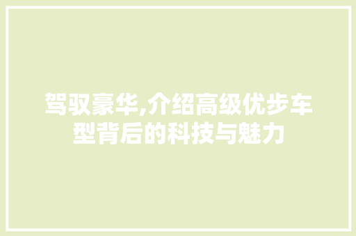 驾驭豪华,介绍高级优步车型背后的科技与魅力