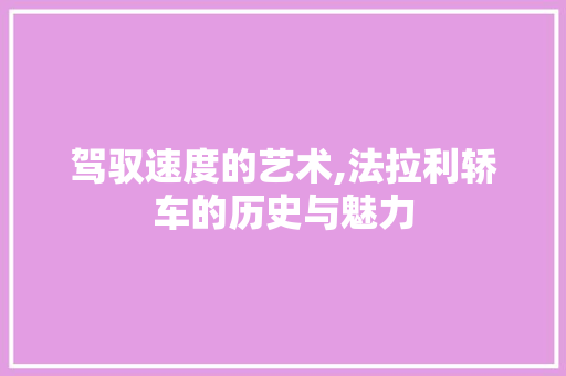 驾驭速度的艺术,法拉利轿车的历史与魅力