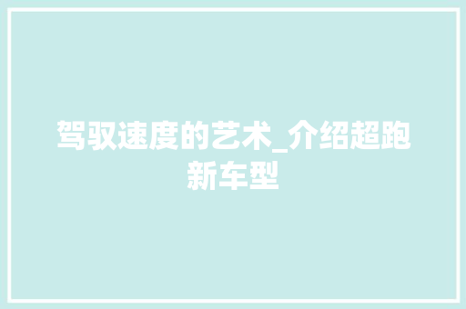 驾驭速度的艺术_介绍超跑新车型