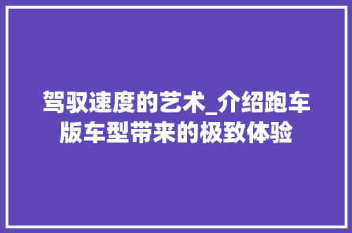 驾驭速度的艺术_介绍跑车版车型带来的极致体验