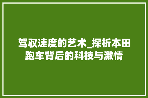 驾驭速度的艺术_探析本田跑车背后的科技与激情