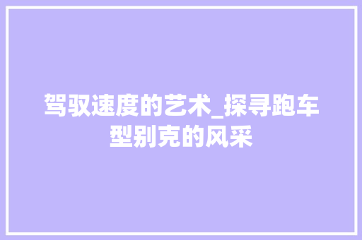 驾驭速度的艺术_探寻跑车型别克的风采