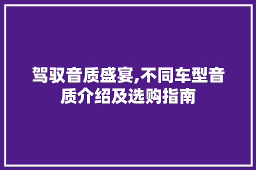 驾驭音质盛宴,不同车型音质介绍及选购指南