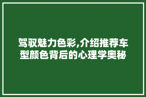 驾驭魅力色彩,介绍推荐车型颜色背后的心理学奥秘