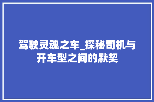 驾驶灵魂之车_探秘司机与开车型之间的默契