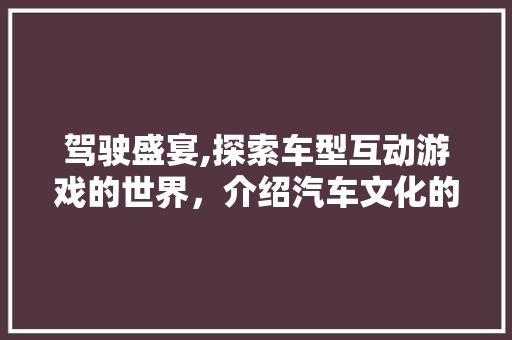 驾驶盛宴,探索车型互动游戏的世界，介绍汽车文化的无限可能