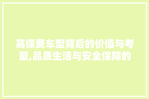 高保费车型背后的价值与考量,品质生活与安全保障的完美融合