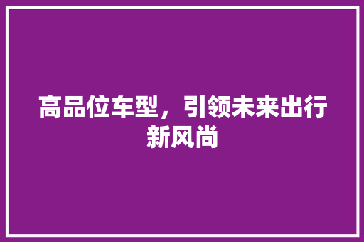 高品位车型，引领未来出行新风尚
