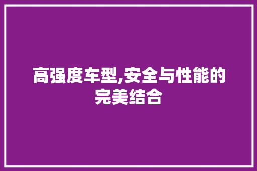 高强度车型,安全与性能的完美结合