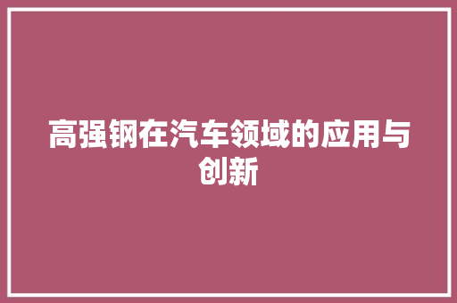 高强钢在汽车领域的应用与创新