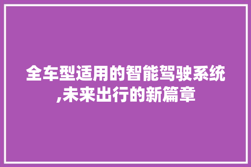 全车型适用的智能驾驶系统,未来出行的新篇章