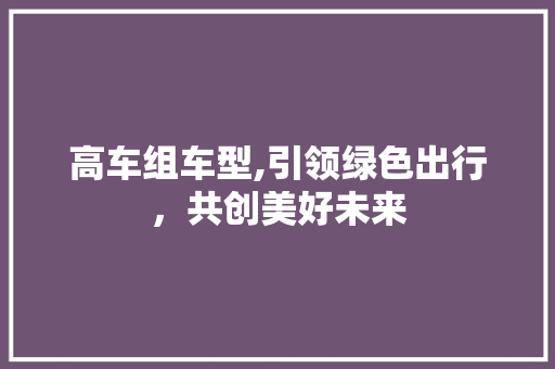 高车组车型,引领绿色出行，共创美好未来