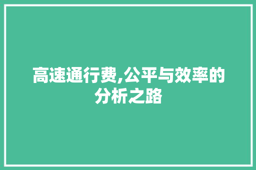 高速通行费,公平与效率的分析之路