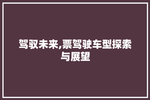 驾驭未来,票驾驶车型探索与展望